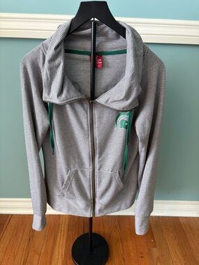 Michigan State Striped Gray Full-Zip Hoodie with Green Accents